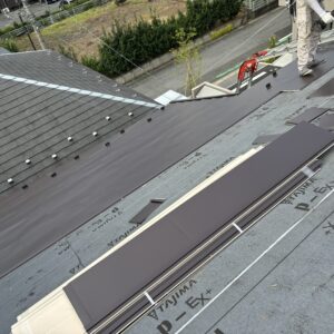 ガルバリウム鋼板を軒先から葺いています